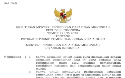 Juknis Pemenuhan Beban Kerja Guru (Kepmendikdasmen Nomor 221/P/2025)