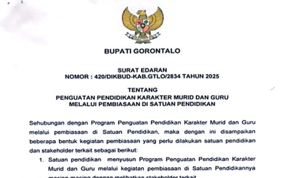 Edaran Bupati Kabupaten Gorontalo Nomor 2334 Tahun 2025 Tentang Penguatan Pendidikan Karakter Murid dan Guru Melalui Pembiasaan di Satuan Pendidikan